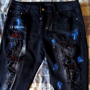Multicolor Studded Paint Jeans